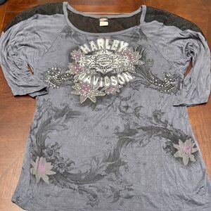 Harley-Davidson Women's Gray and Black Blouse